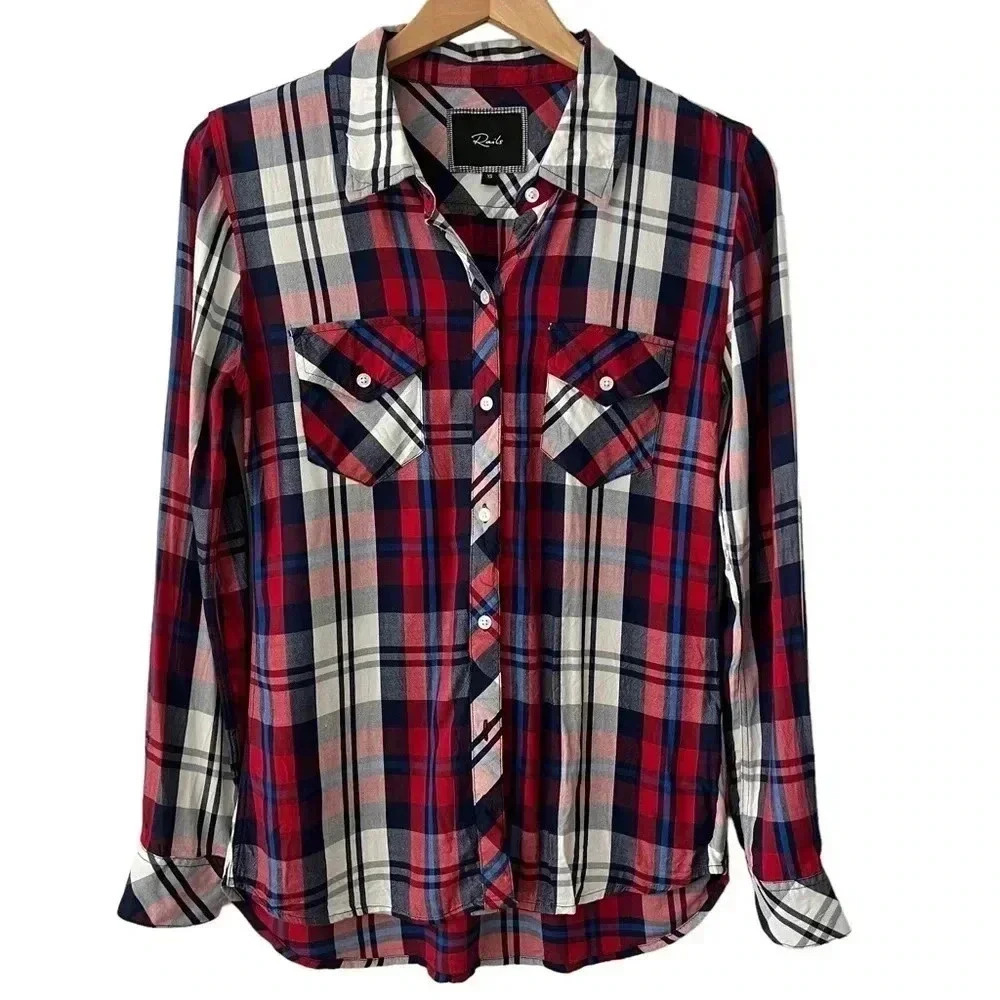 RAILS | Carmen Plaid Long Sleeve Button Down Shirt | Red White Blue | Size XS - Picture 4 of 9